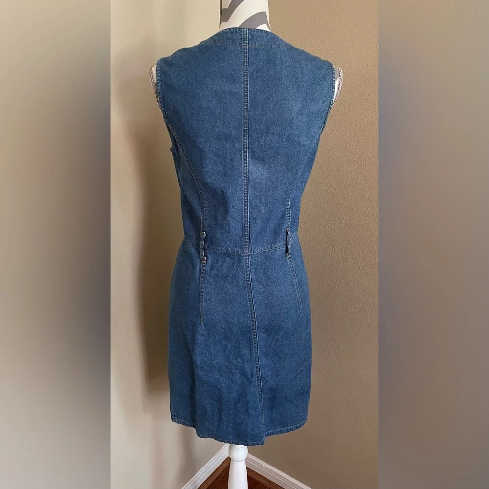 Denim Sleeveless Button Down Dress - 100% Cotton - Size: Large - Picture 4 of 9